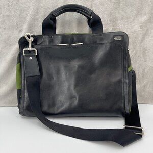 Jack Spade Camo Nylon and Black Leather Split Brief Briefcase Messenger Bag